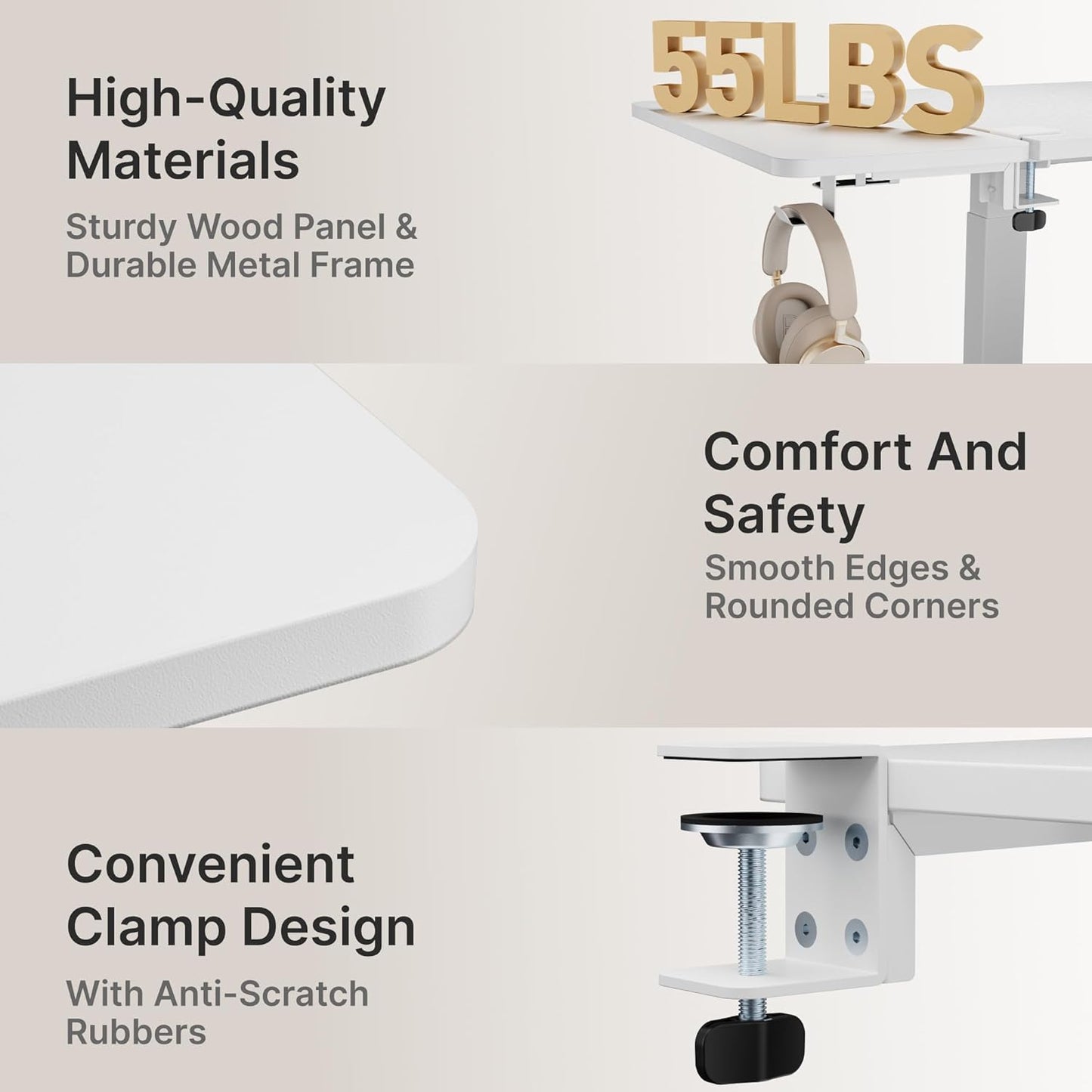 Desk Extender Tray, 24" x 12" Clamp On Shelf, Desk Extension with Laptop Holder, Table Arm Rest, Clamp On Keyboard Tray for Office and Home, Workstation Organizer, Medium, White