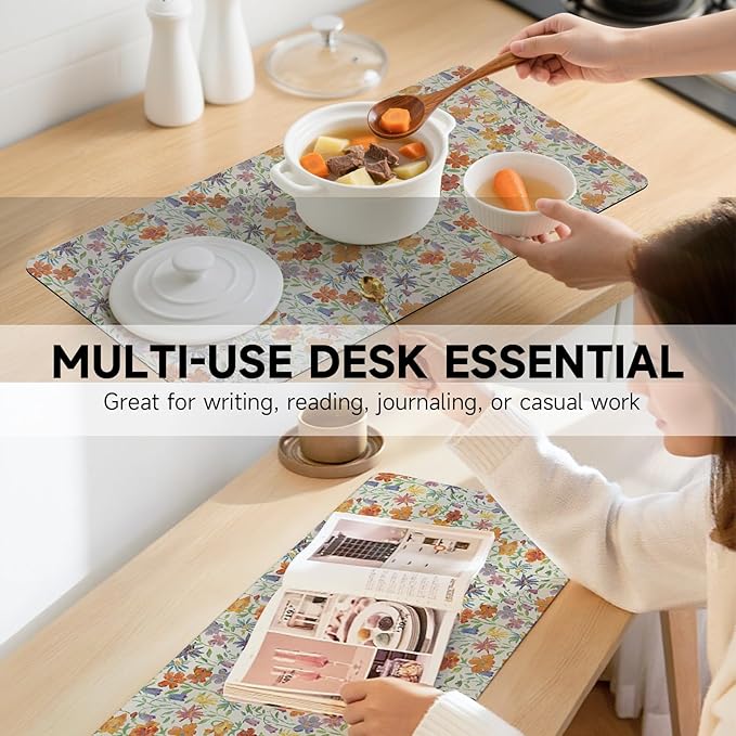 Botanical Floral Desk Pad Blotter,Large Mouse Pad 35 x 17in,PU Leather Desk Mat Writing Pad Protector, Non-Slip Waterprrof,Desktop Decor for Home Office Women Girls (Little Forest)