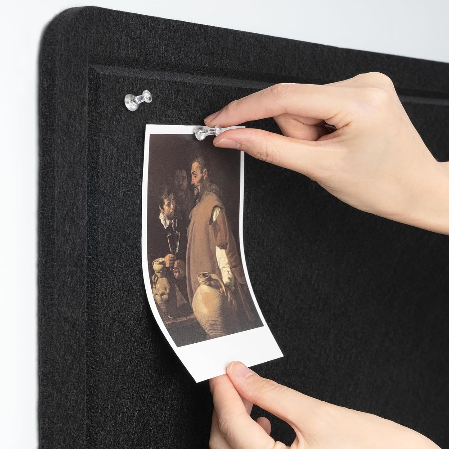 Bulletin Board, 24 x 18 inches Decorative Felt Pin Board, Cork Board Alternative for Wall, Foldable Photo Board Self-Adhesive Vision Board Mood Board with 20 Pushpins - Black