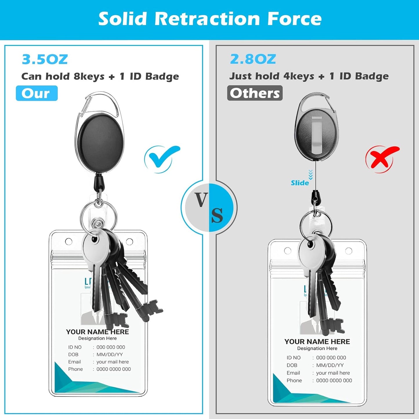 20 Pack Retractable Badge Reel with Carabiner Belt Clip and Key Ring Retractable ID Badge Holders for Office Worker Doctor Nurse