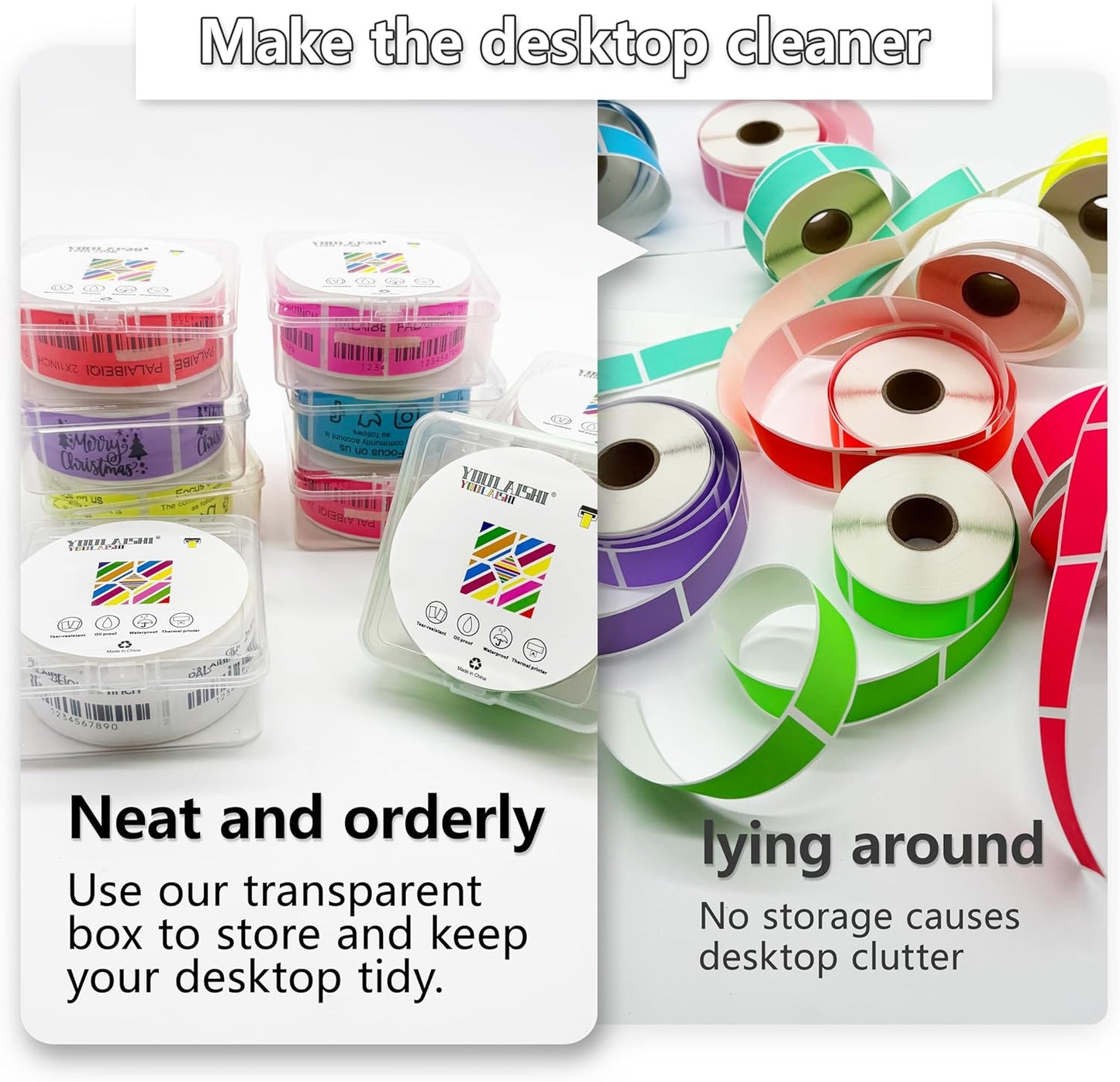 1x2 inch Label Stickers Roll for Thermal Printer 500PCS Colored Removable Freezer Labels Waterproof Blank Sticker Labels to Write on for Food Containers and Jars, Fluorescent Orange