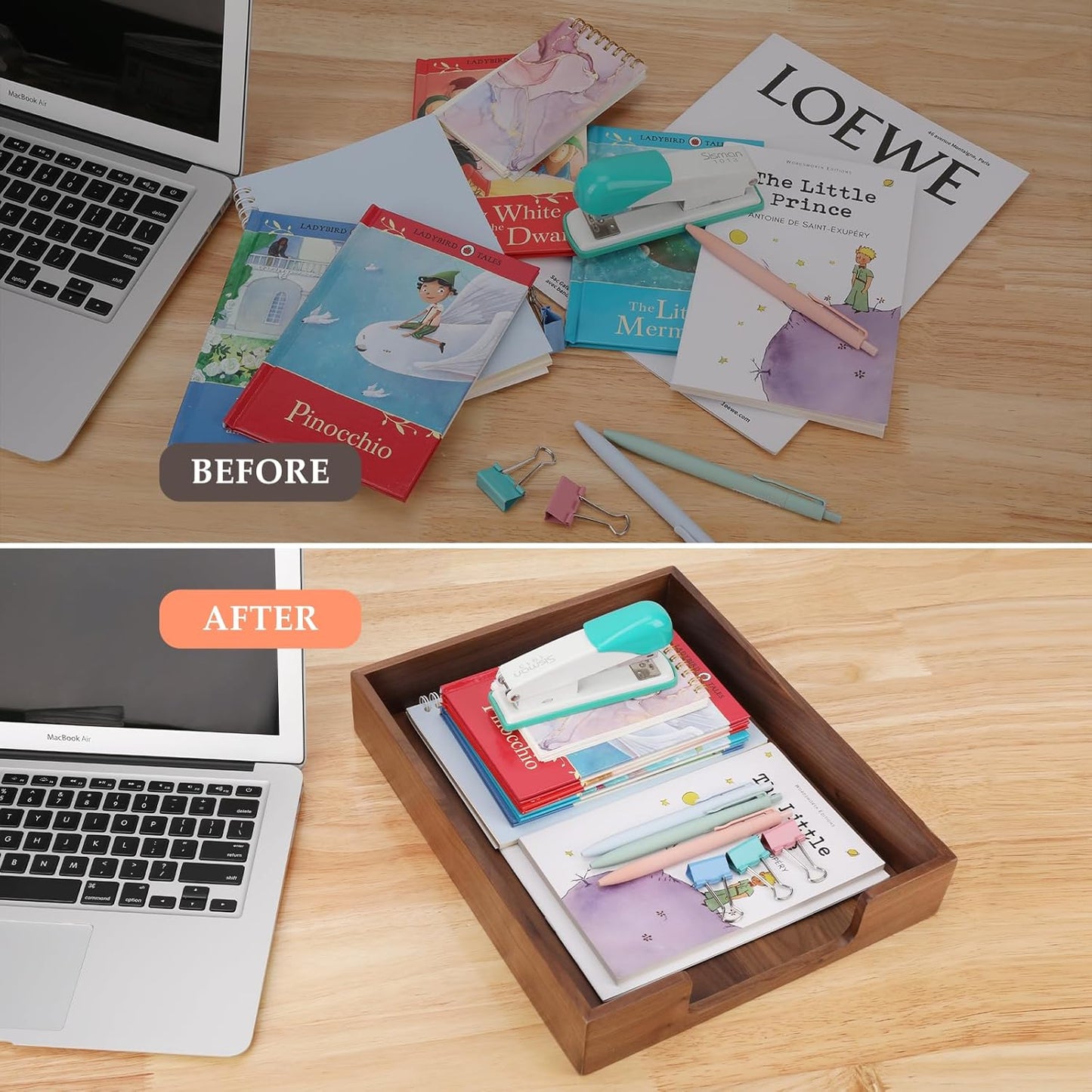 Bamber Wood Letter Tray Wooden Desk Organizer Paper Document File Tray for Office Supplies Collection Folders Notebooks, Black Walnut