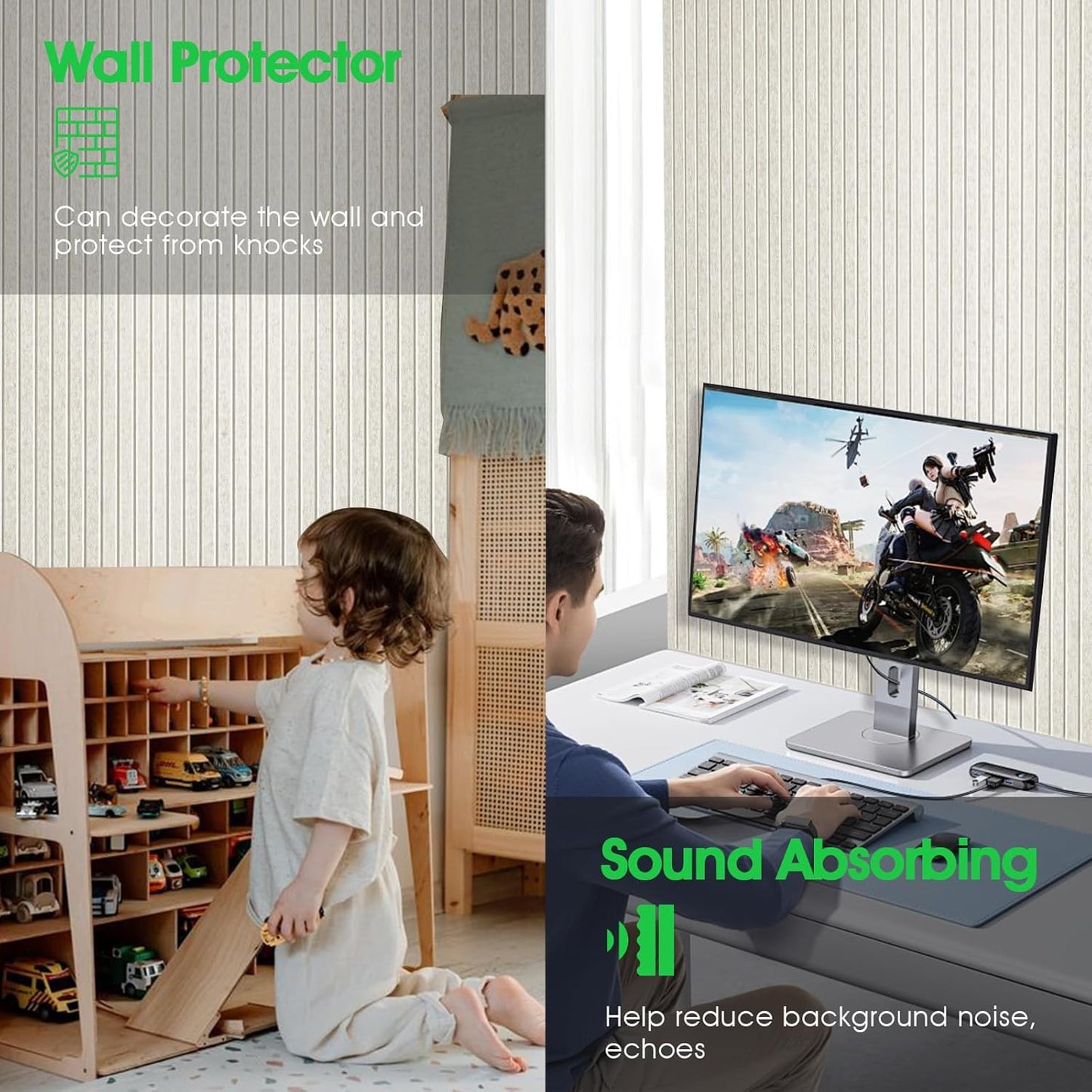 Large Cork Board for Office, 8 Pack Felt Wall Tiles with Slat Wall Paneling, Felt Bulletin Board Pin Board Cork Boards for Walls - Oatmeal