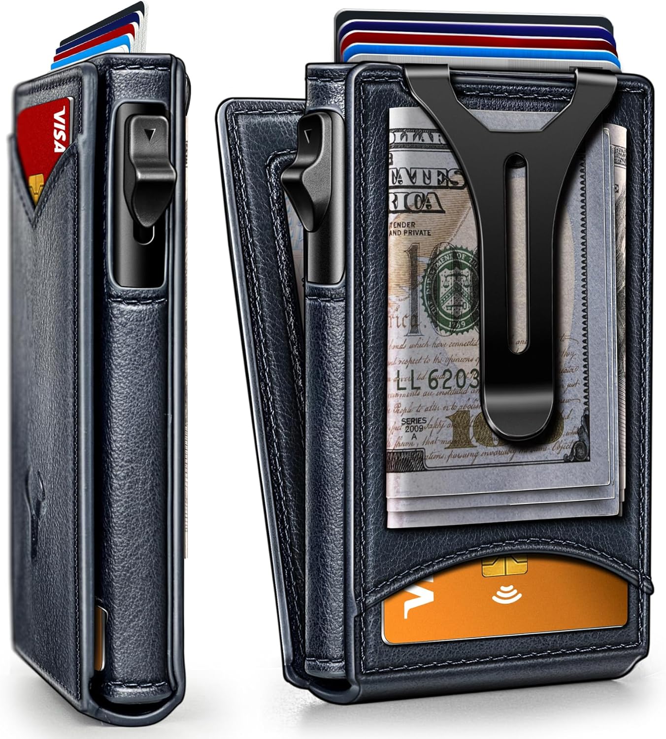 BULLIANT Men Wallet,Money Clip Wallet Slim For Gift Men 9Cards-Metal Credit Card Case in Magnetic Leather Flip