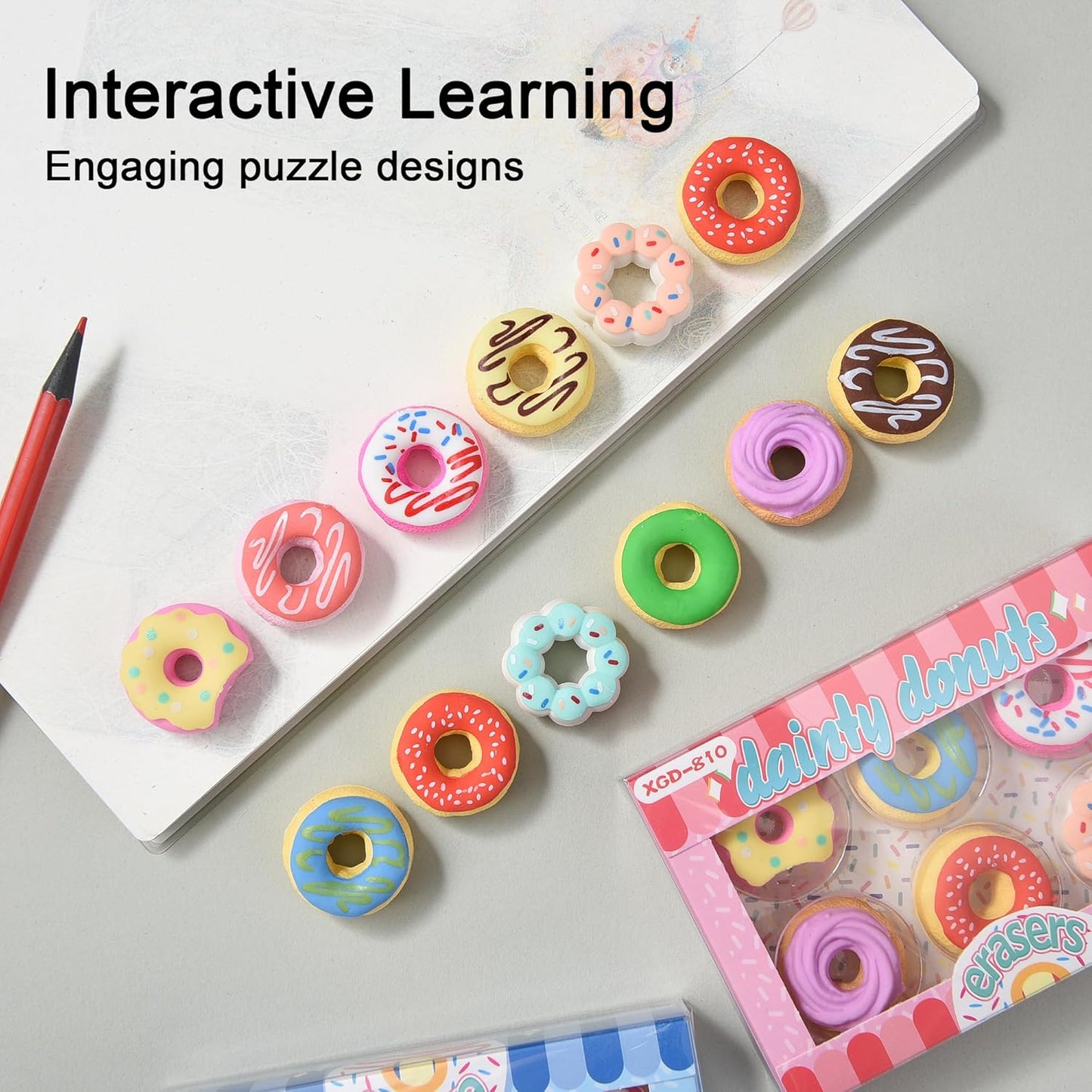 Donut Erasers for Kids Bulk, 24 Pieces 3D Cute Fun Food Erasers for Party Favors Classroom Prizes