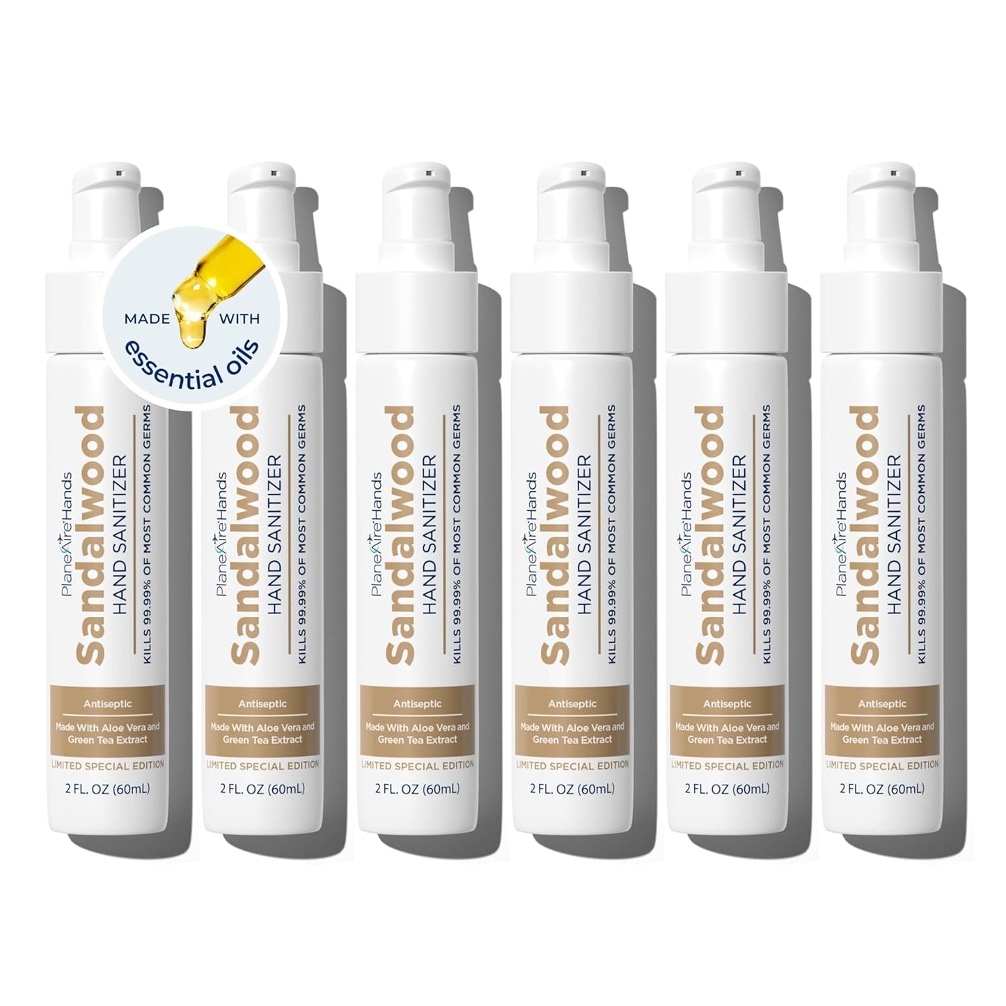 Sandalwood Lotion Hand Sanitizer | Travel Essential | TSA-Approved | Moisturizing Hand Lotion | Plant-Based and Vegan | Made with Essential Oils | Travel Size | 6-Pack