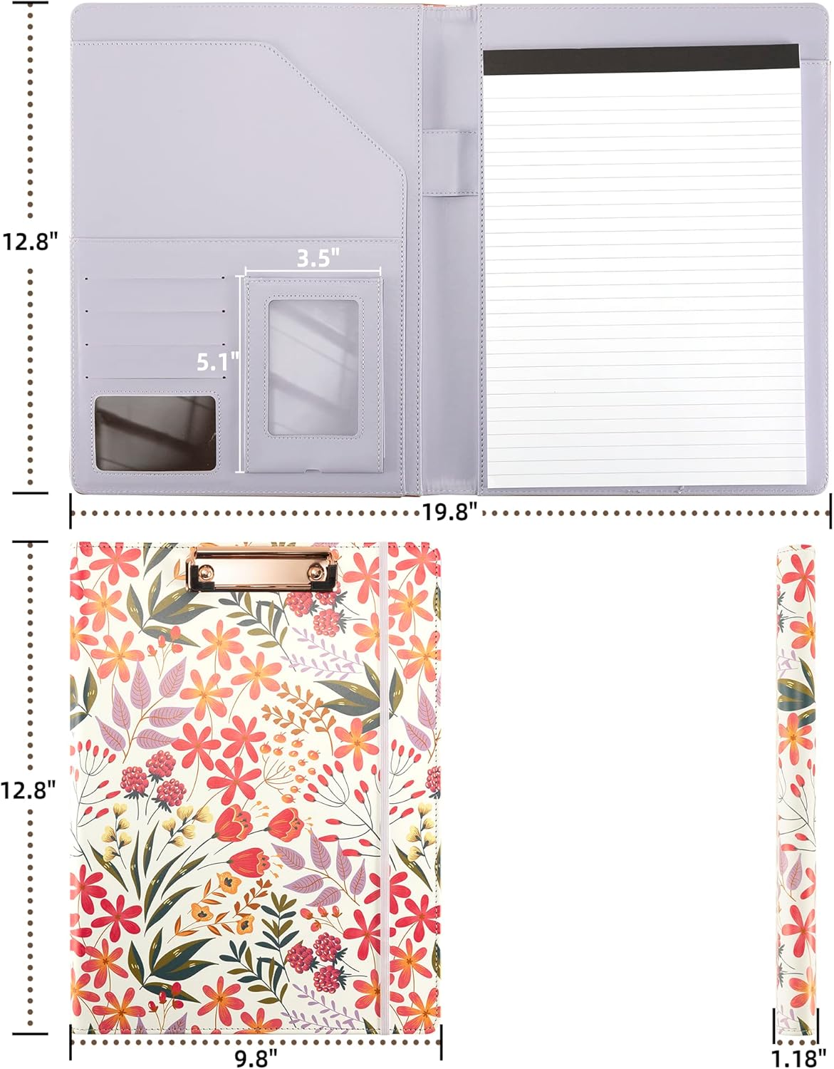 Padfolio for Women PU Leather Portfolio Cute Binder Foldable Recipe Clipboard Purple Phone Pocket