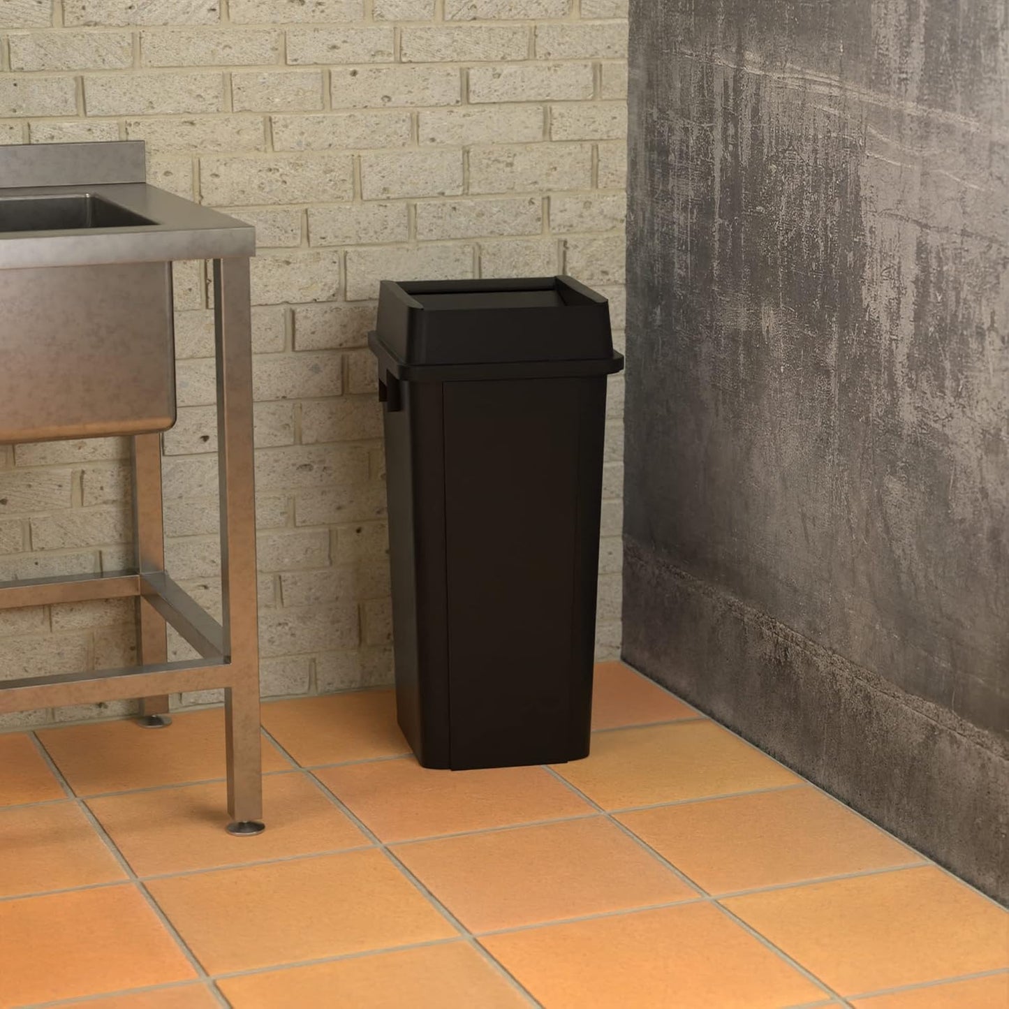 23 Gallon Black Square Commercial Trash Can with Lid
