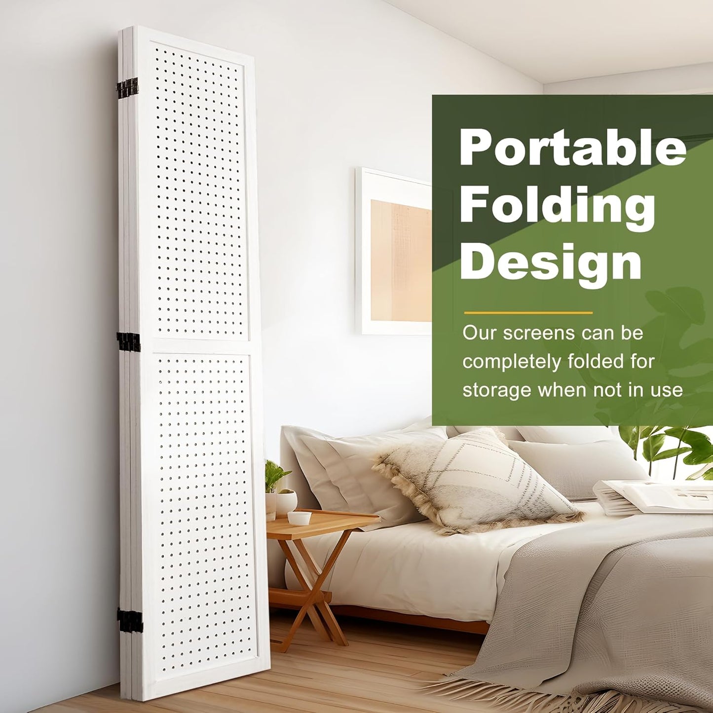 NicBex 4 Panel Pegboard Display,5.6FT Wood PegBoard Room Dividers,Folding Privacy Screens Portable Freestanding Display Board for Craft/Art Shows,Room Separation,White