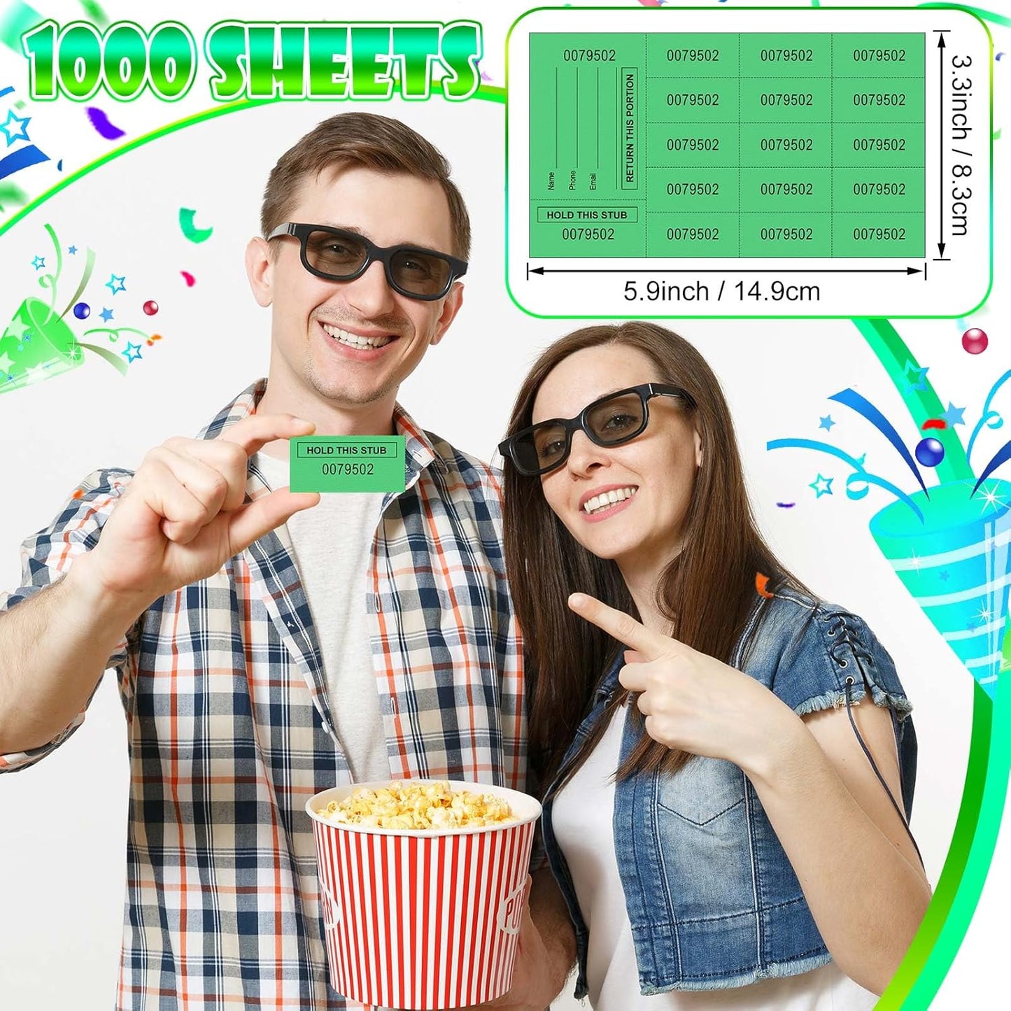 Kosiz 1000 Sheet 15 Bid Raffle Tickets Chinese Auction Tickets Sheets Auction Fundraiser Ticket Numbered with Name and Phone Number Per Sheet Raffle Tags for Silent Bidding(Green)