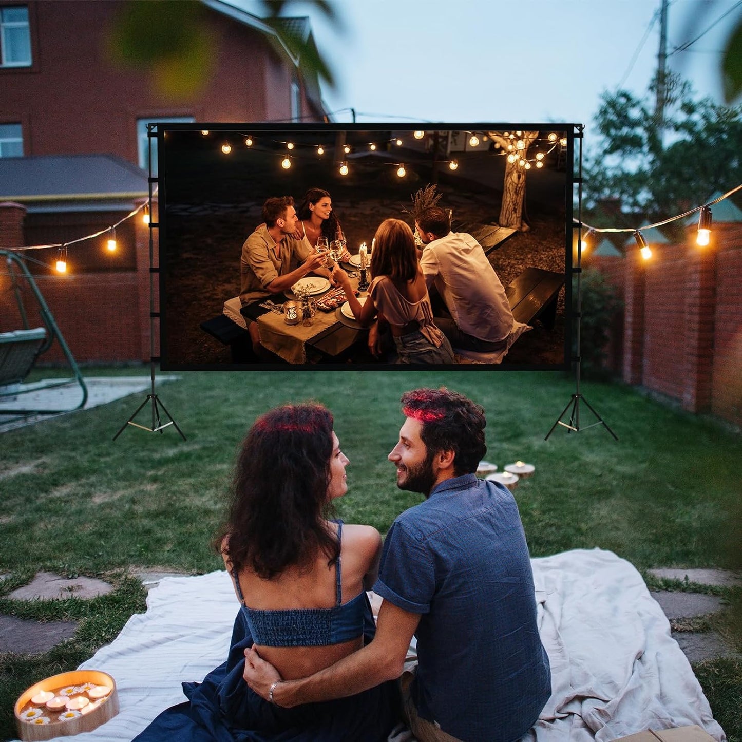Projector Screen Outdoor, Projector Screen with Stand Portable 120" Foldable Projection Screen, KHQ 10 Feet Indoor Home Theater Movie-Screen with Carrying Bag for Backyard Movie Night