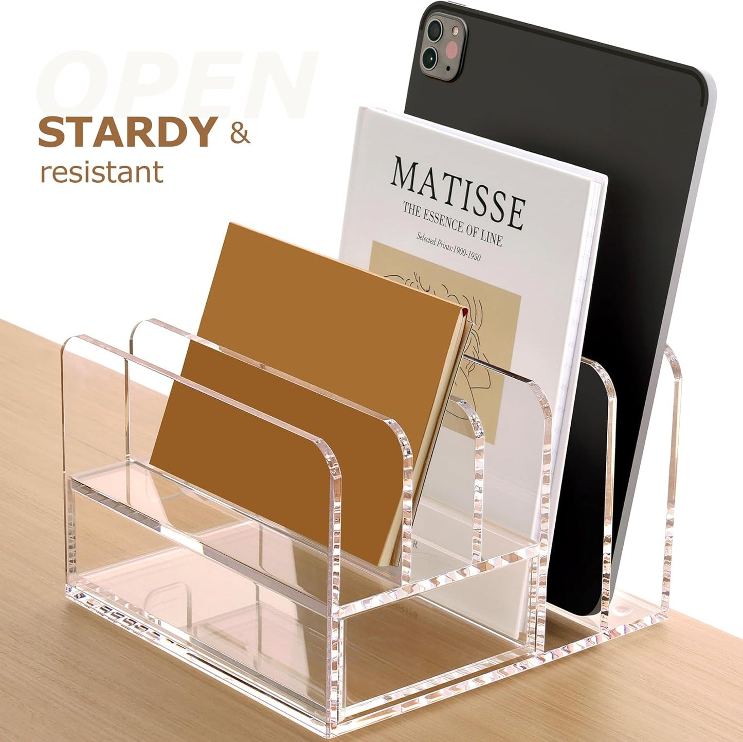 SANRUI Acrylic Mail Sorter Desktop Organizer Holder with Drawer, 5 Compartments Clear Small File Script Letter Document Storage for Desk Bill Filling Envelope Holder Office, Home, School Organization