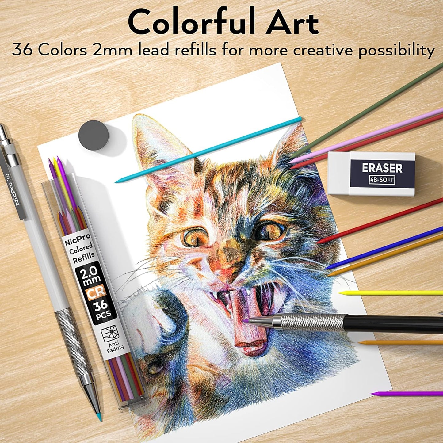 Nicpro 17PCS Metal 2mm Mechanical Pencil Set in Leather Case, 5 PCS 2.0 mm Lead Pencil Holders (4B 2B HB 2H 4H) 6 Tube Black Colored Lead Refills, Erasers, Sharpener For Art Drafting Sketching Drawing