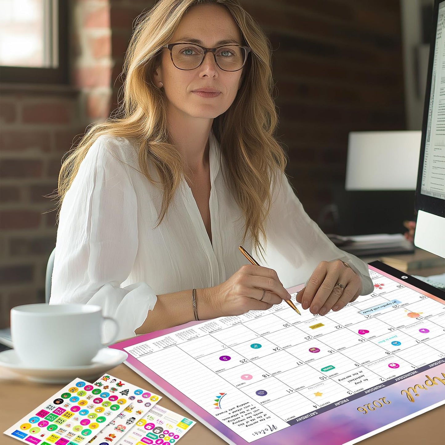 Gannyfer Desk Calendar 2025-2026, Large 22"x17" Monthly Calendar, July 2025 - Dec 2026, 18 Month Yearly Desktop Calendar with Notes, for Family, Office, and School(6 Stickers)