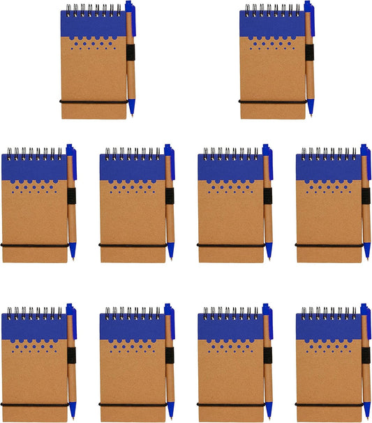 DISCOUNT PROMOS 10 Recyclable Spiral Small Notebooks Pack - 60 Lined Pages - Blue