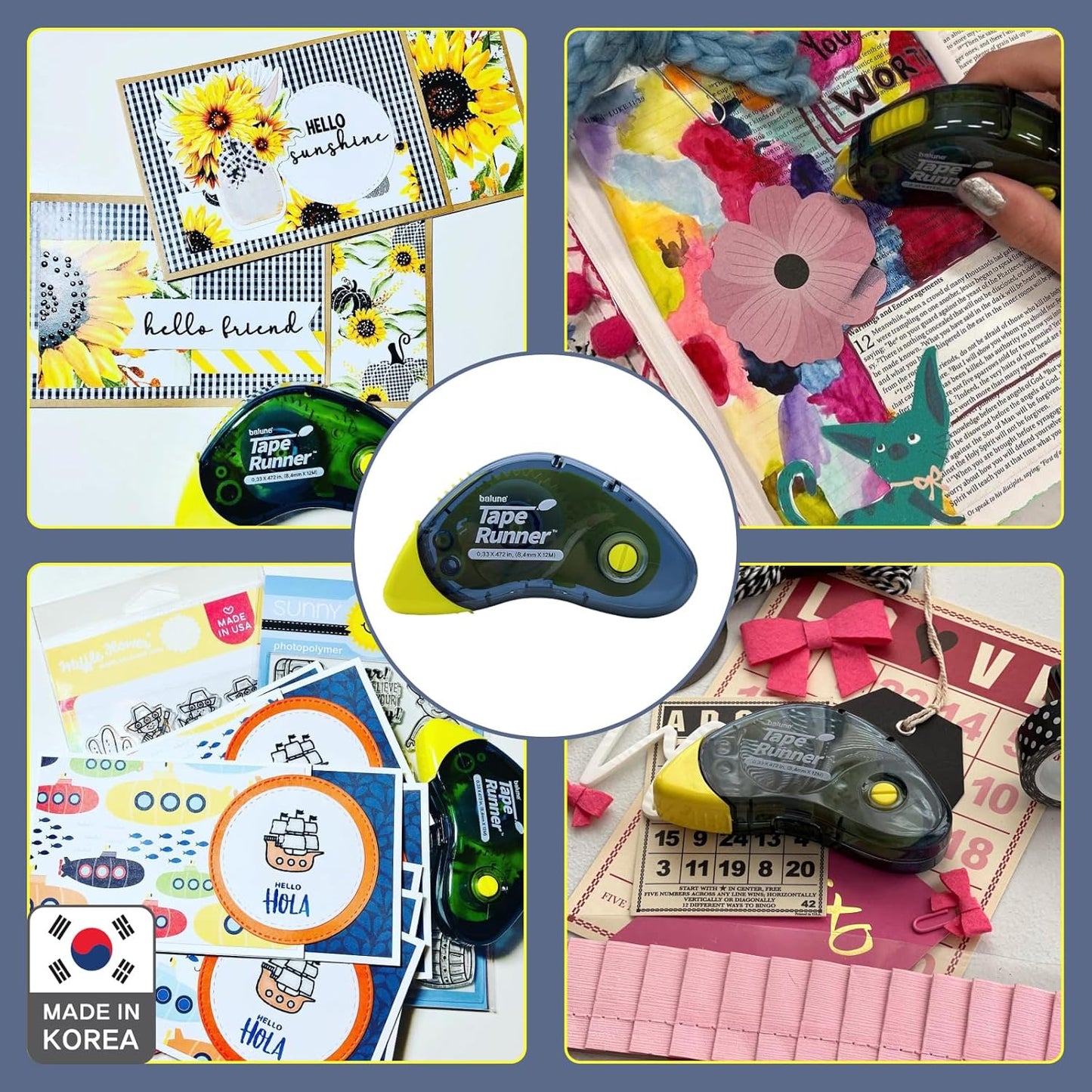 Tape Runner - Double Sided Adhesive with Dispenser Roller Included - Acid Free, Sticky, Clear & Transparent - Ideal for Scrapbooking, Crafts & More - Boomerang (417 inches per cartridge), 5 Cartridges