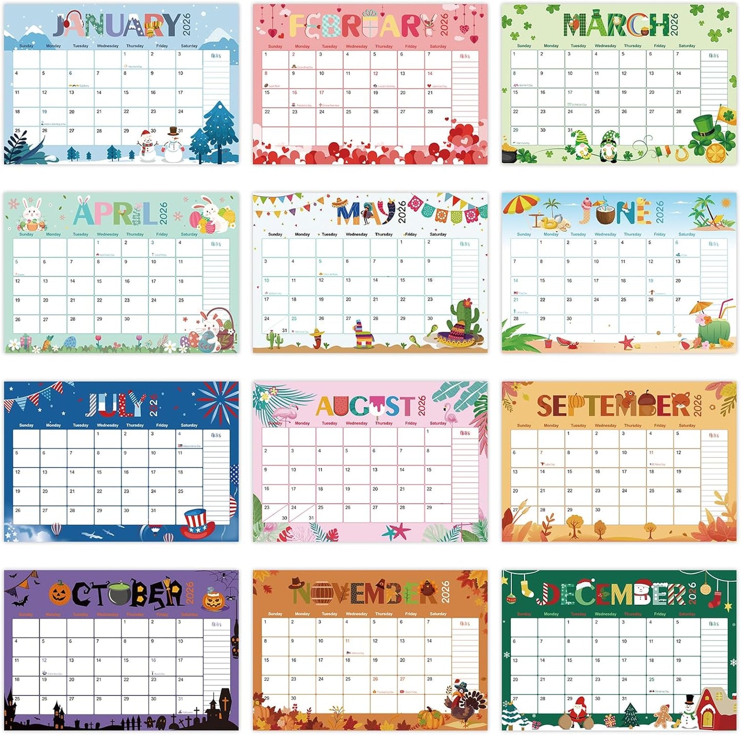 GuassLee Desk Calendar 2025-2026 - Colorful Desk Calendar from Sep. 2025-Mar. 2027, 17 x 11.5 inches, 19 Monthly Calendar with Hanging Rope, Notes and Large Ruled Blocks for Home School Office