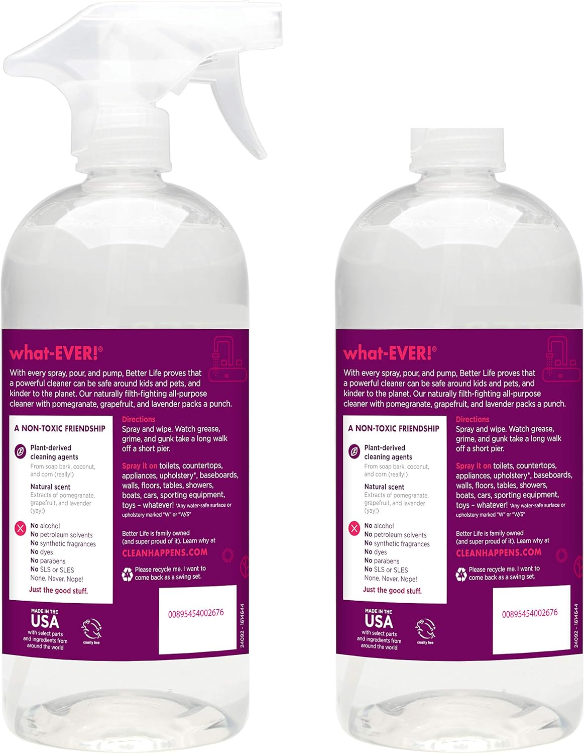 Better Life Multi Surface Cleaner - Plant Derived Cleaner Spray, Non-Toxic All Purpose Cleaners, Eco-Friendly Non Toxic Cleaning Supplies for Home, Currant and Citrus Scent, 32 Fl Oz * 2