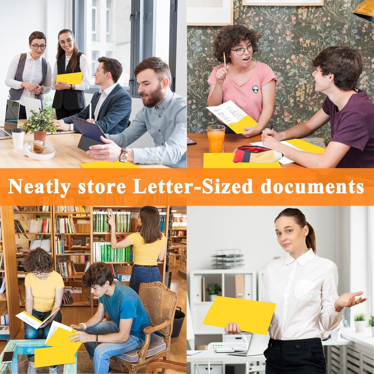 50Pcs Yollow with Pockets -2 Pocket Folders for Documents,Cute Paper Folders for Filing Cabinet,School,Office,Resume Portfolio