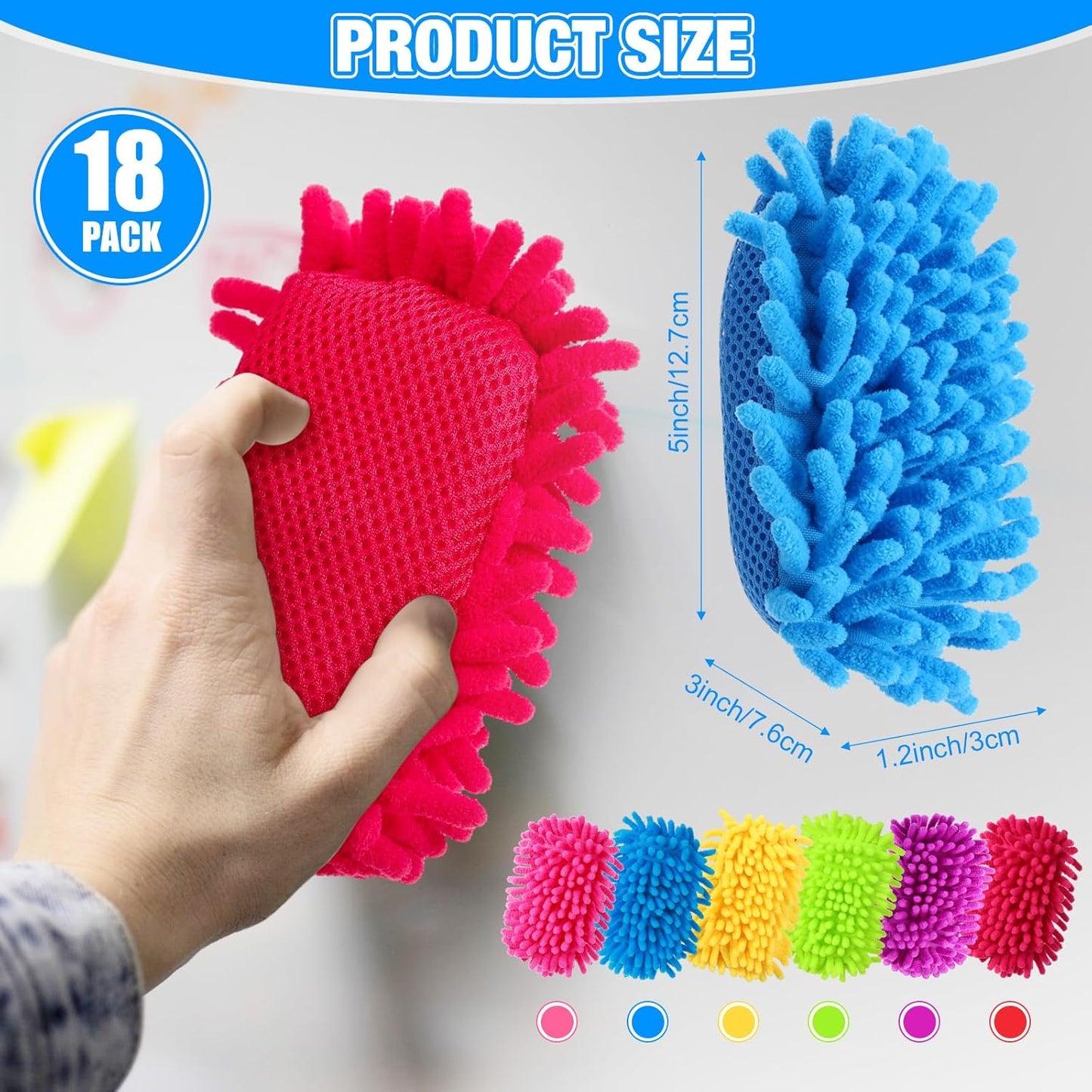 Sherr 18 Pcs Microfiber Shag Magnetic Dry Erase Erasers Washable School Whiteboard Eraser Bulk Colorful White Board Eraser for Chalk Markers Home Classroom Office (Rainbow Color)