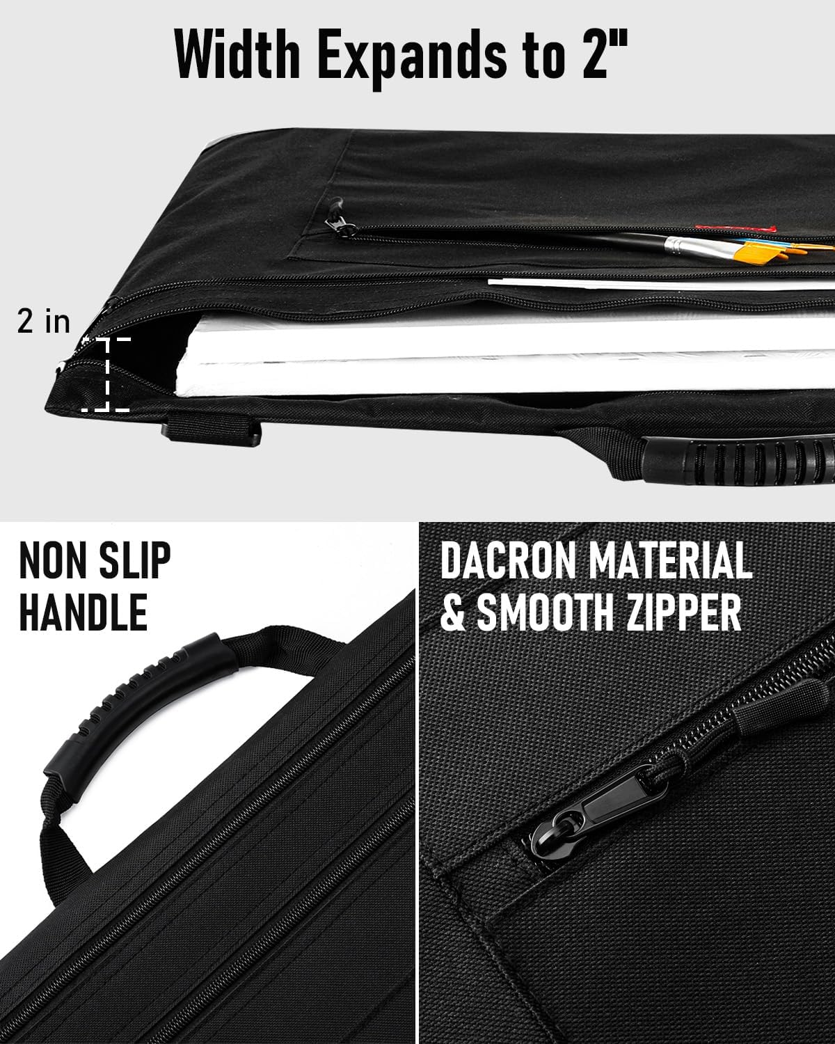 Nicpro Light Weight Art Portfolio Bag, 18x24 Black Art Canvas Portfolio Case with Detachable Shoulder Strap, Leather Corners, Carrying Storage Case for Artwork, Poster, Sketching, and Drawing