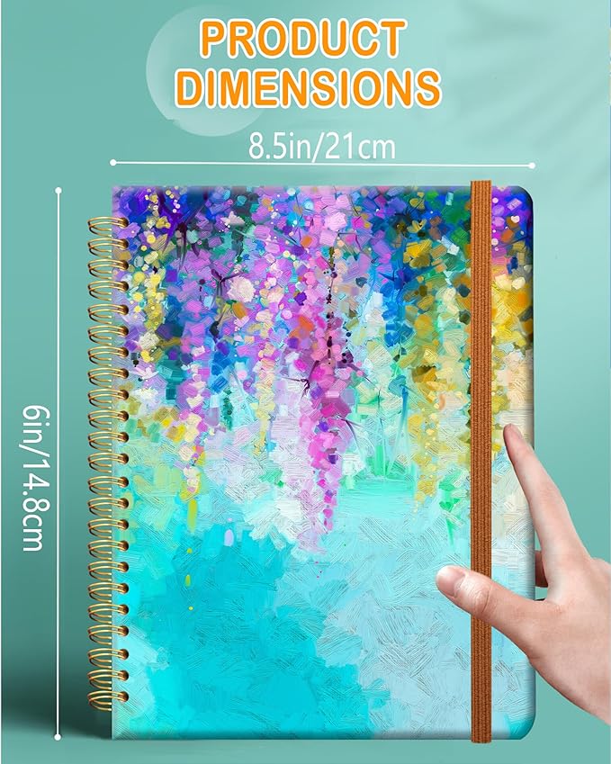 Ruled Spiral Writing Notebook,A5 Hardcover Lined College Journal for Women Lady,Fashion Puppy Watercolor Strong Twin-Wire Binding with Premium Paper,8.4" X 6",Perfect for School,Office,Home Gifts(Oil Painting Spring Flowers)