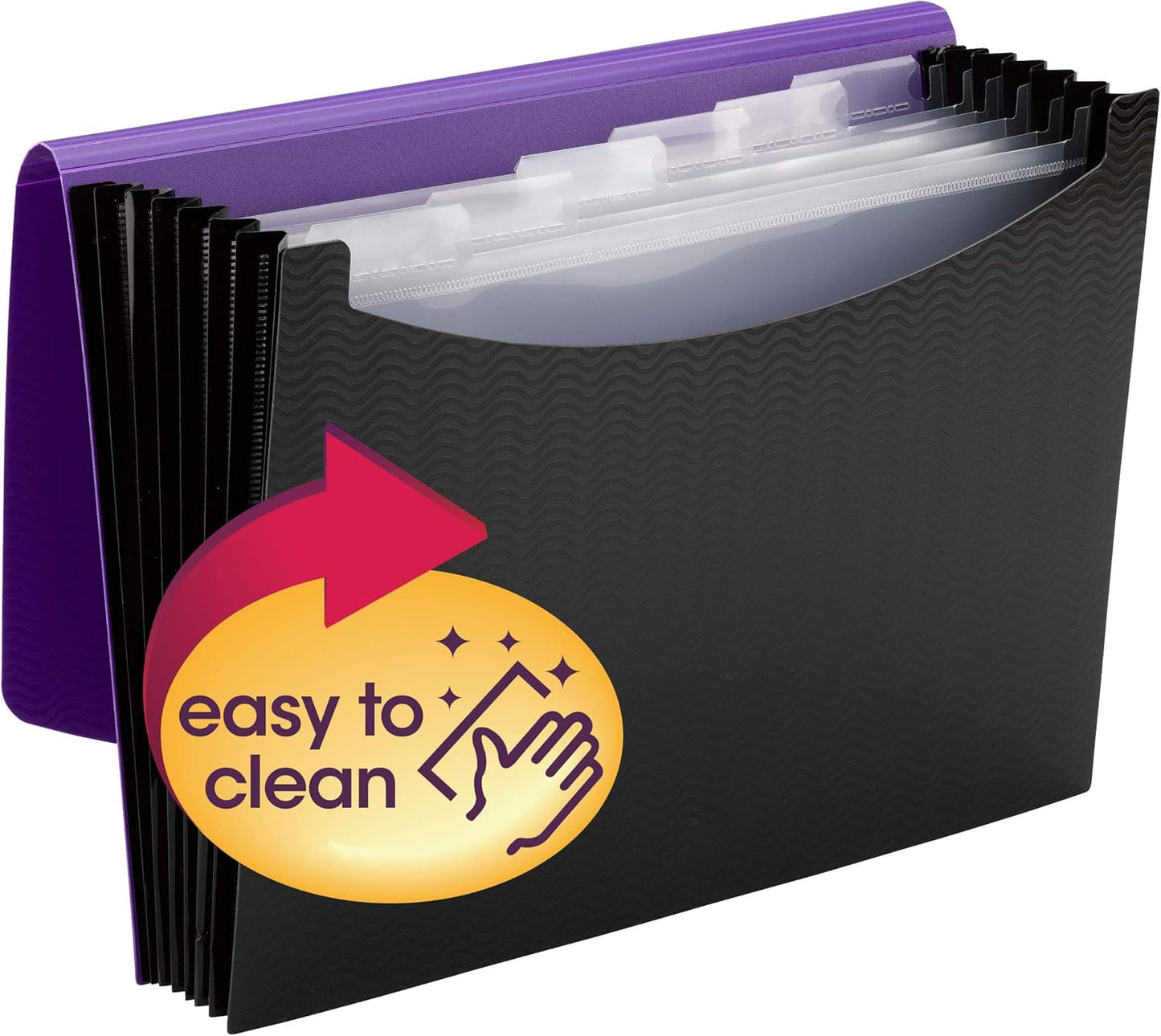 Smead Poly Expanding File, 6 Dividers, Flap and Cord Closure, Letter Size, Wave Pattern Purple/Black (70882)