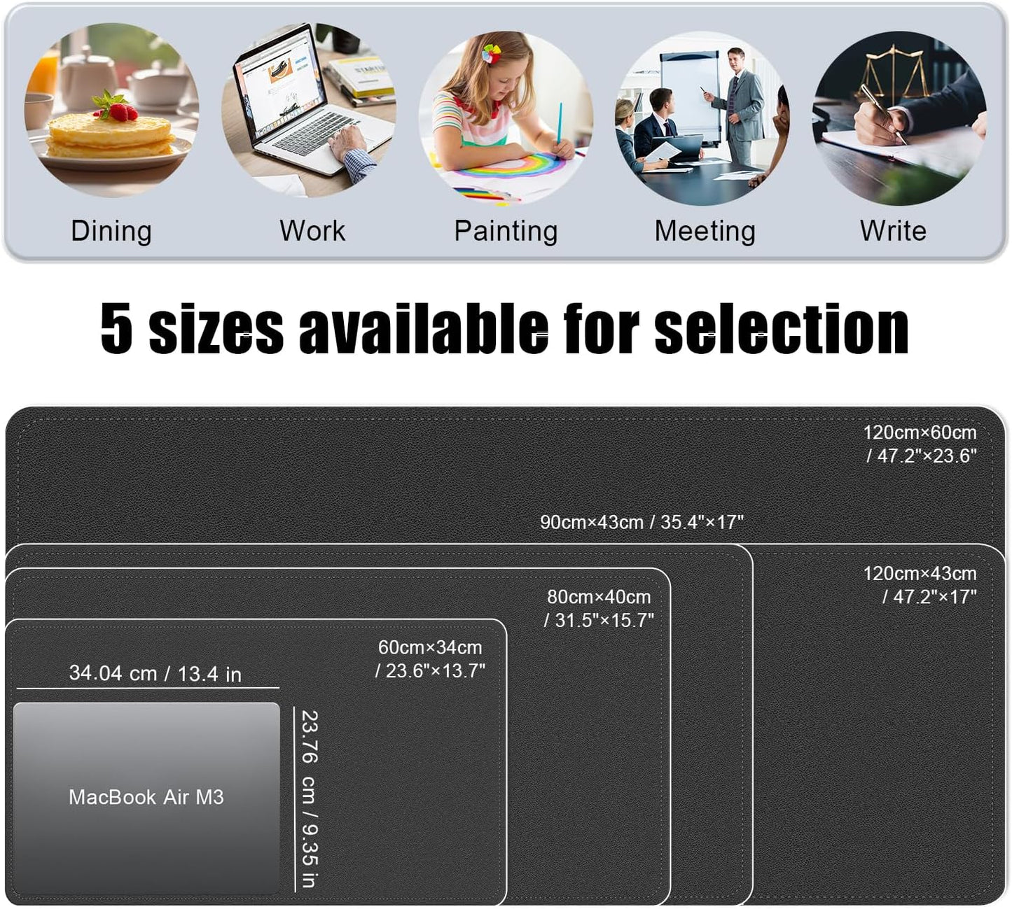 BLESWIN Large Desk Pad Mat 47.2"" x 17"", Office Desk Mat, Non-Slip PU Leather & Cork Desk Blotter for Keyboard and Mouse, Large Desk Mat, Large Mouse Pad for Office & Home(Black)