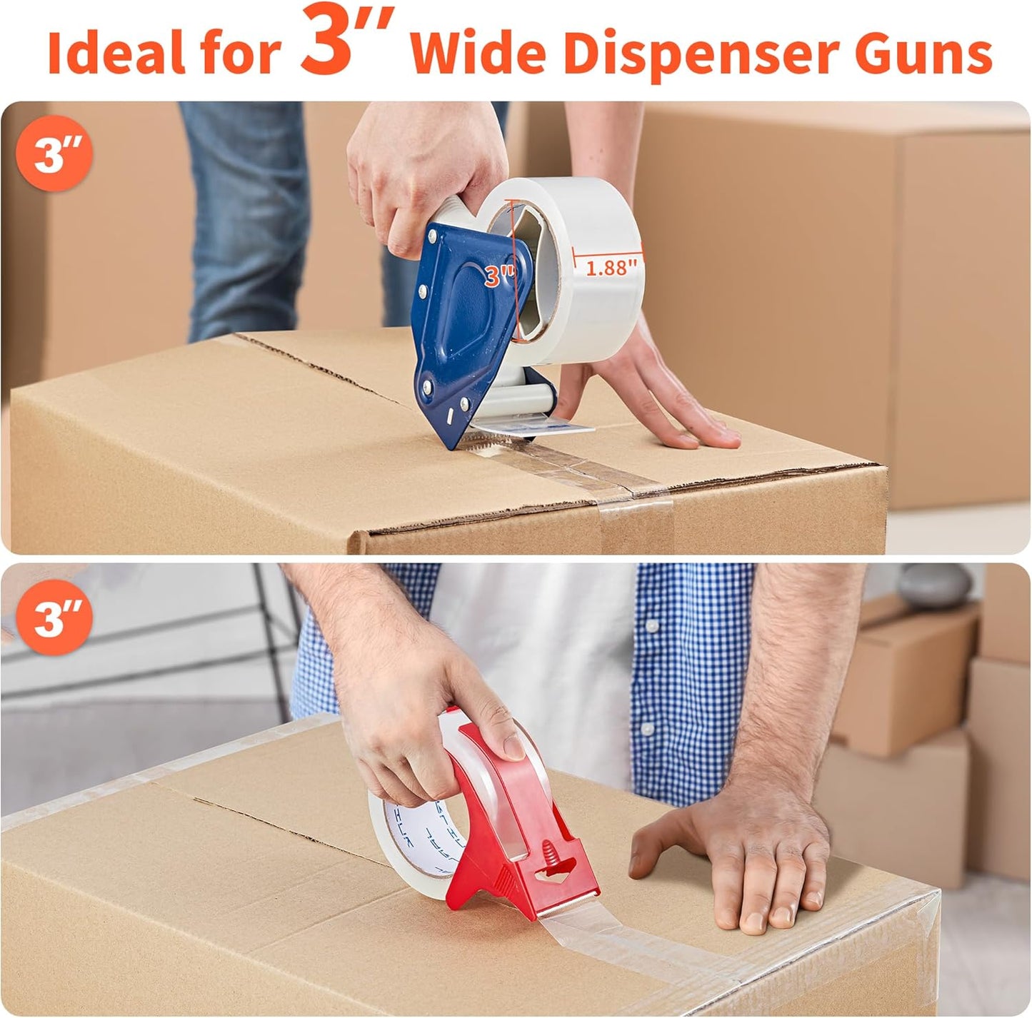 JARLINK 24 Rolls Clear Packing Tape with 4 Dispensers, Heavy Duty Packaging Tape Refills for Shipping Packaging Mailing, 2.7mil Thick, 1.88 inches Wide, 55 Yards Per Roll, 1320 Total Yards