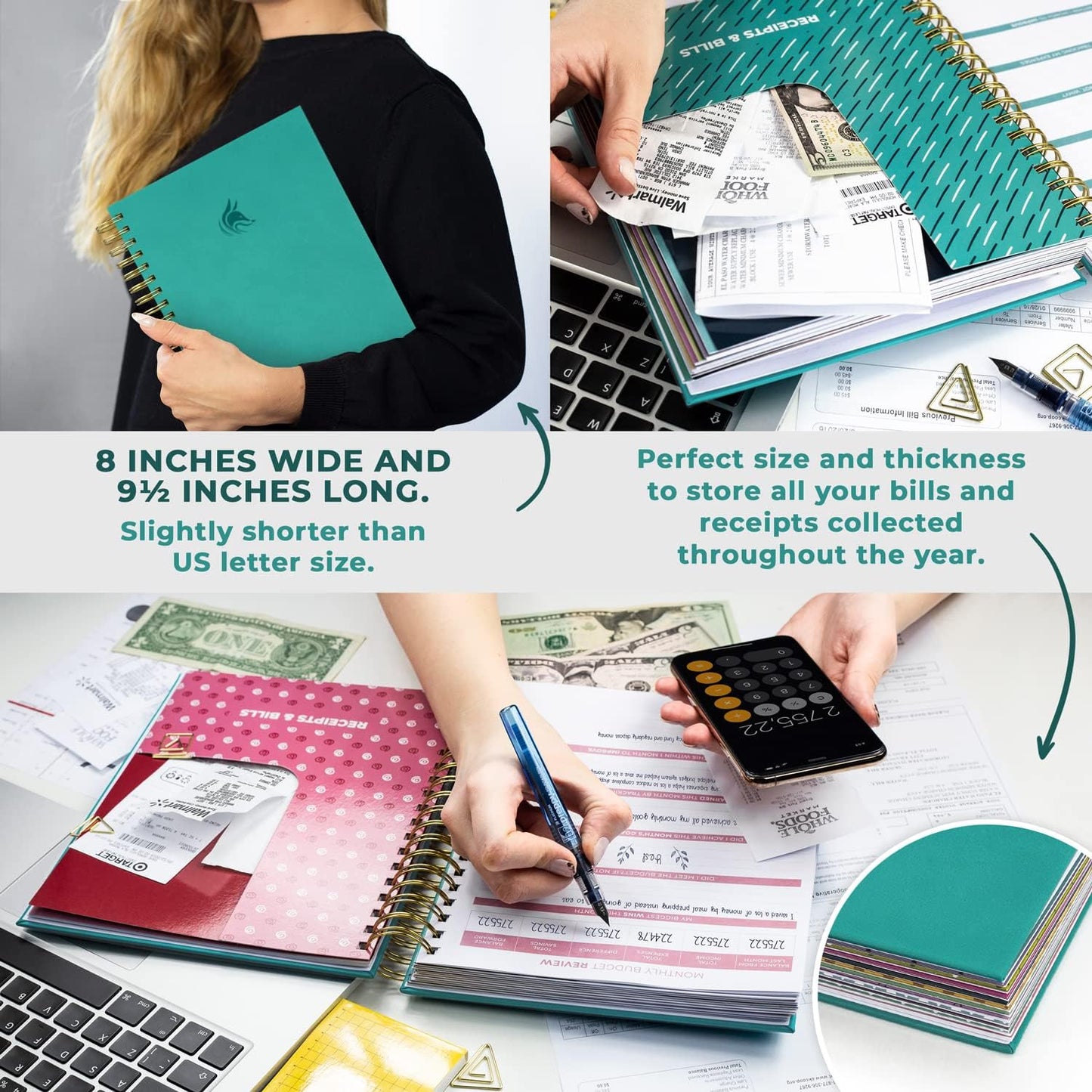 Clever Fox Budget Planner & Monthly Bill Organizer With Pockets. Expense Tracker, Budgeting Journal & Financial Book. Large, 8x9.5" (Turquoise)