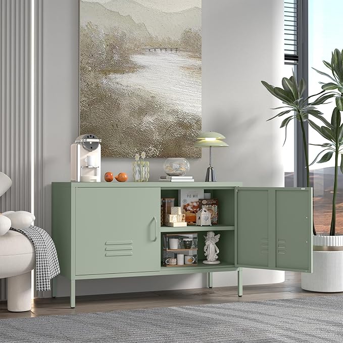 Metal Storage Cabinet,Short TV Cabinet with Storage,Modern TV Stands for Bedroom,Classroom,Green