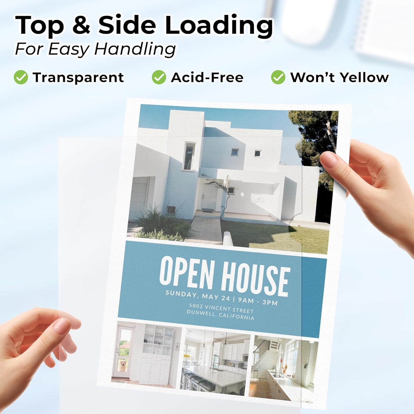 Dunwell Clear Folders for Documents, Plastic 8.5x11 File Sleeves for Document Protection, Filing, Storage, Organization (6 Pack) Transparent Folders with Pockets, Durable Letter Size Document Holder