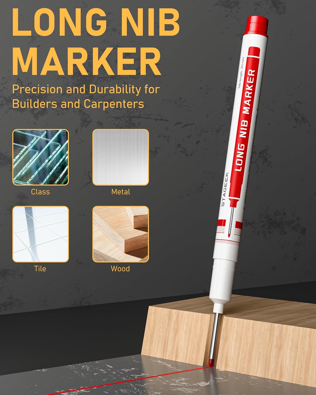 14 Pack Carpenter Pencil Set with Sharpener, Carpenter Pencils with Automatic Center Punch, Carbide Scribe Tool, Deep Hole Long-Nib Marker Pen & Construction Pencils for Architect with Pouch