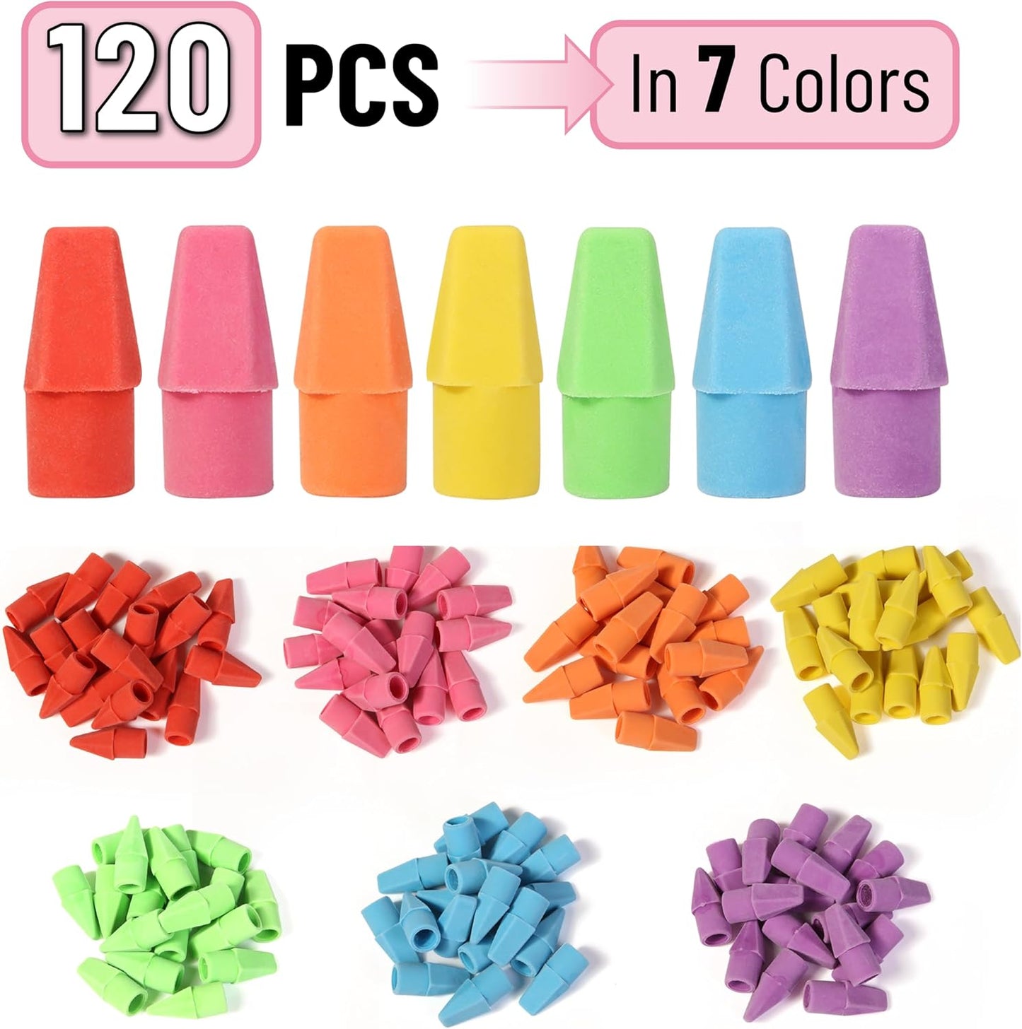 Mr. Pen- Pencil Erasers Toppers, 120 Pack, Colorful, Latex Free, No Smudge, Mr Pen Erasers for Pencils