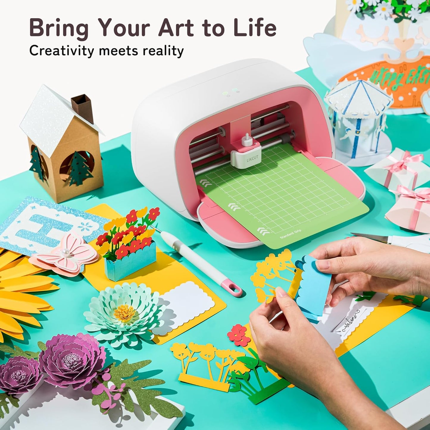 Likcut Vinyl Cutter Machine, Upgrade Cutting Machine Glee S501 for DIY Joy, Portable Smart Cutting Tool for Crafter, Sticker Decal Maker Printing for Family & School Fun Projects and Decorations, Pink