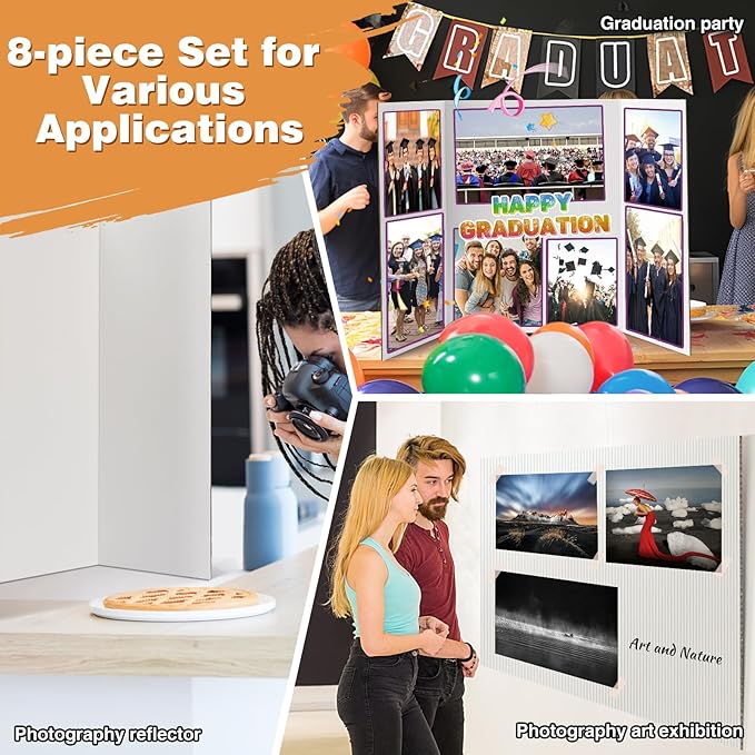 8 PCS Trifold Poster Board- Extra Large 48" x 36" Tri Fold Display Board Hard & Thick White Presentation Cardboard for Science Fair, School Projects, and Business Presentations Supply