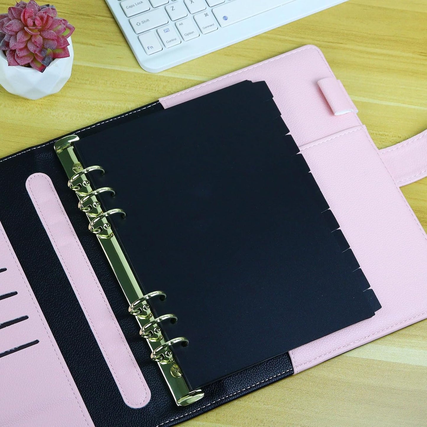 A5 Plastic Binder Dividers 6 Holes Durable Plastic Tab Dividers for 6-Ring Binders, Notebooks, Planners, 5.7x8.3 inch (Black, 12 tab)