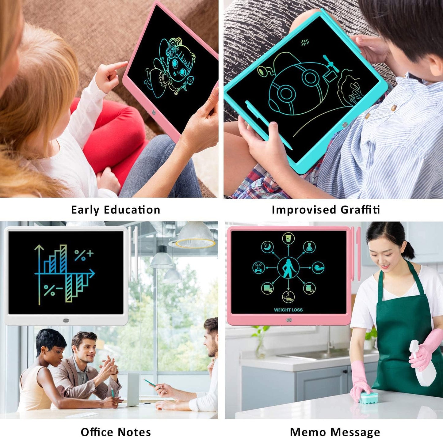 FLUESTON LCD Writing Tablet, Doodle Board Toys Gifts for 3-8 Year Old Girls Boys, 15 Inch Colorful Electronic Board Drawing Pad for Kids, Gifts for Toddler Educational Learning Travel Birthday, Pink