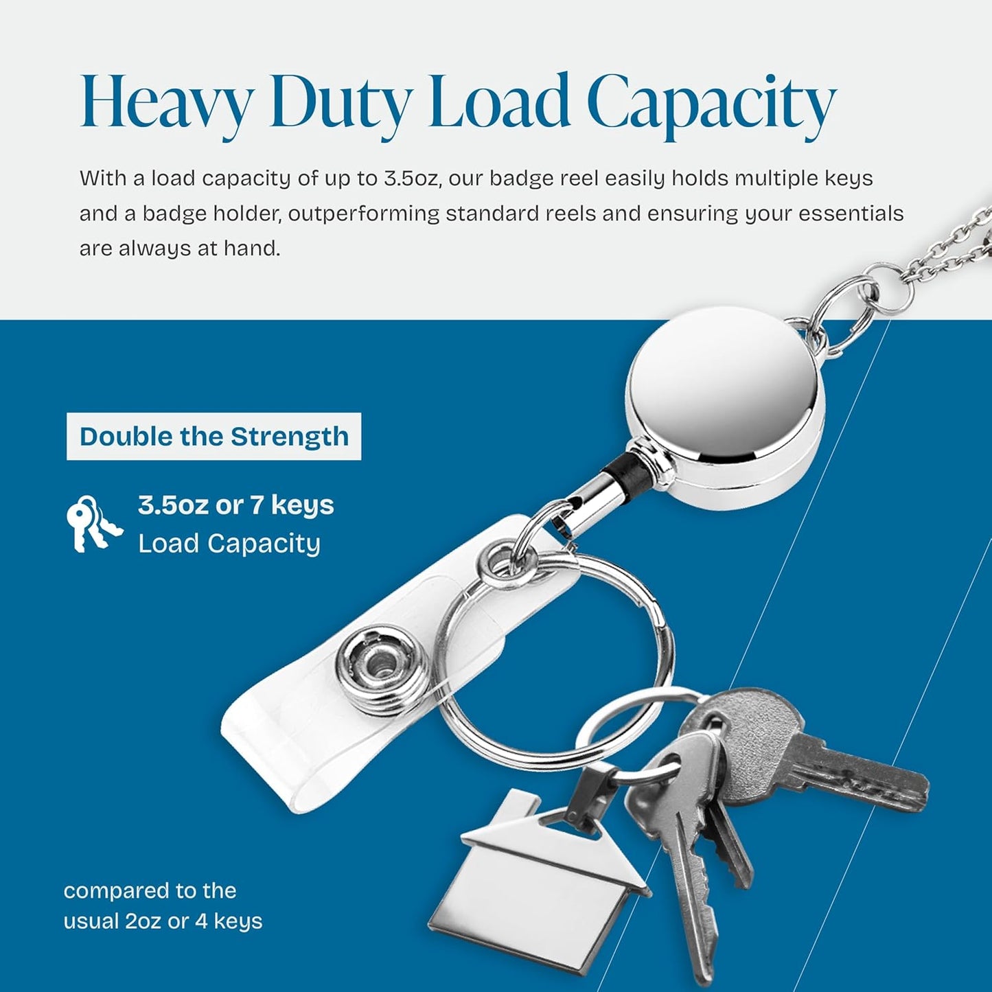 Will Well Retractable Beaded Badge Reel Lanyard with Keyring for Women - Vertical Plastic 3.58" x 2.52" Sleeves Fit Up to 3 Cards - Stainless Steel Necklace with Pull Cord - 1-Pack, Clear Case