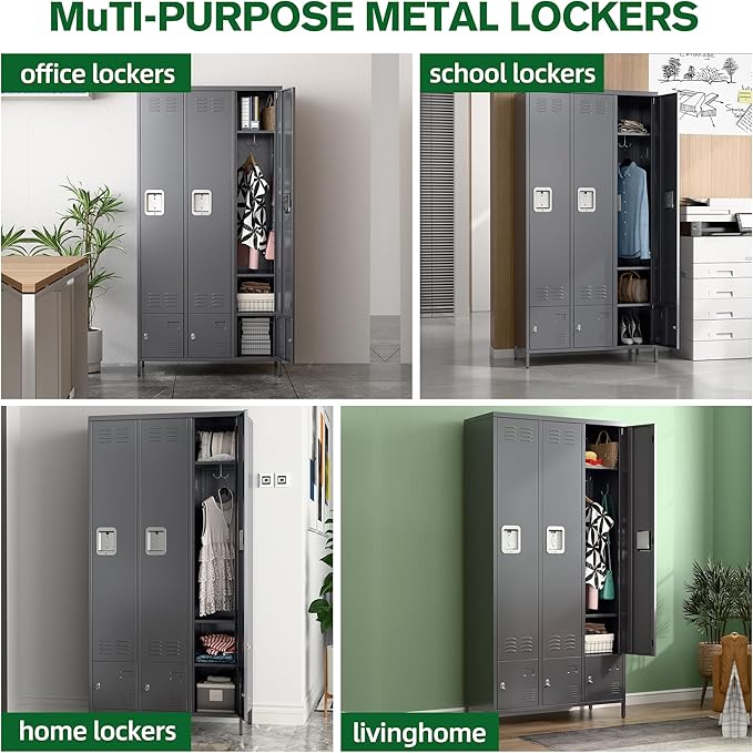 Metal Storage Locker with 3 Big Doors & 3 Small Doors, Lockers for Employees with Hooks for School Garage Office Gym Bedroom,Assembly Required,Dark Grey