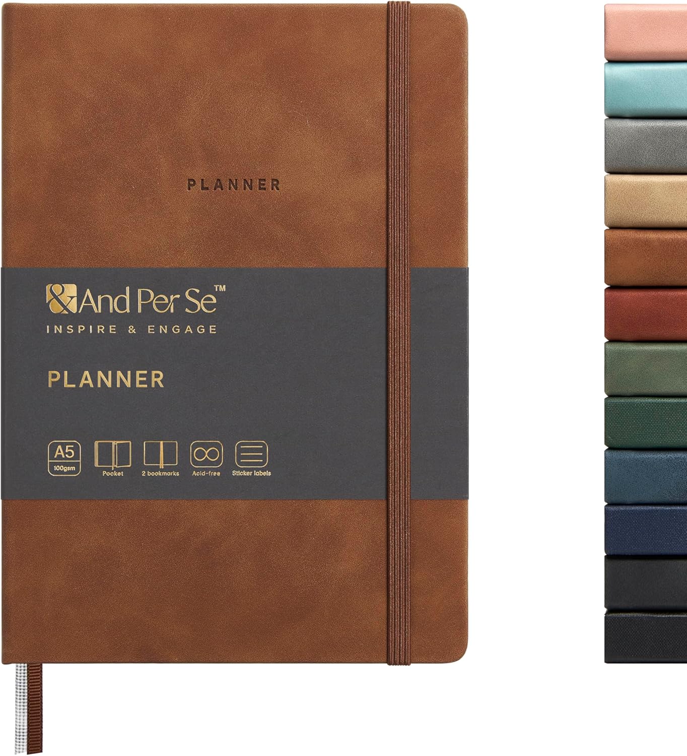 And Per Se Undated Academic Planner, A5 Weekly Calendar Planner, 72 Weeks Hardcover to Track Goals, Teacher Student Planning Book with Monthly Tab Stickers & Back Pocket (Brown)