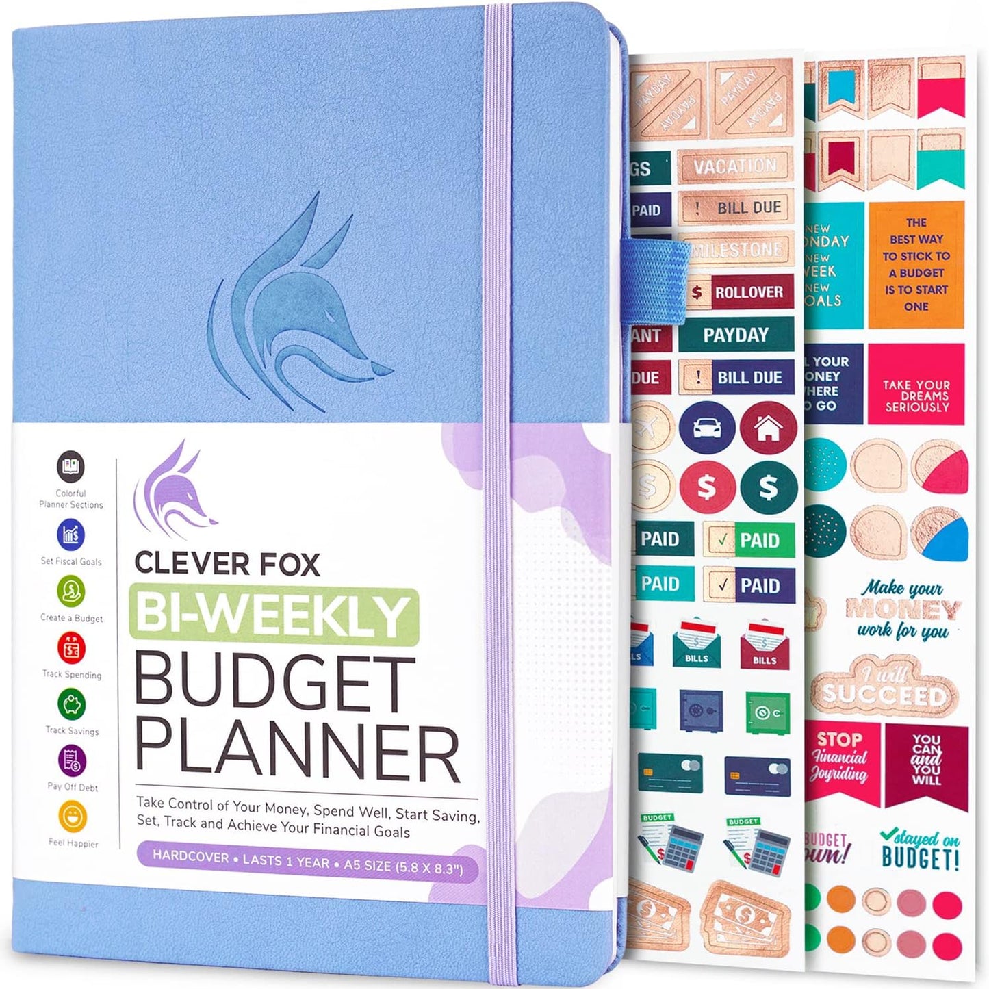 Clever Fox Bi Weekly Budget Planner – Undated Financial Organizer Book – Expense Tracker, Budgeting & Bill Notebook, A5 (Periwinkle)