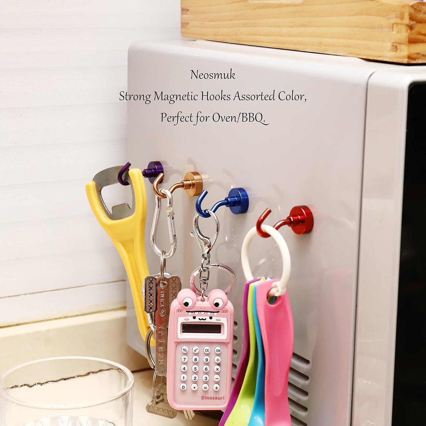 Neosmuk Magnetic Hooks,30lb Heavy Duty Earth Magnets with Hook for Refrigerator, Extra Strong Cruise Hook for Hanging, Magnetic Hanger for Curtain, Grill (Bronze, 4 Pack)