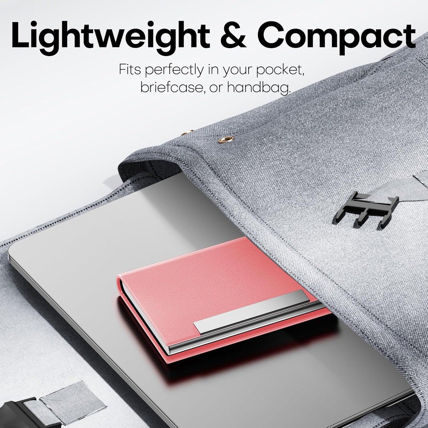 Padike Business Card Holder, Professional PU Leather & Stainless Steel Multi Card Case,Business Card Holder Wallet Credit Card ID Case/Holder for Men & Women. (Pink)