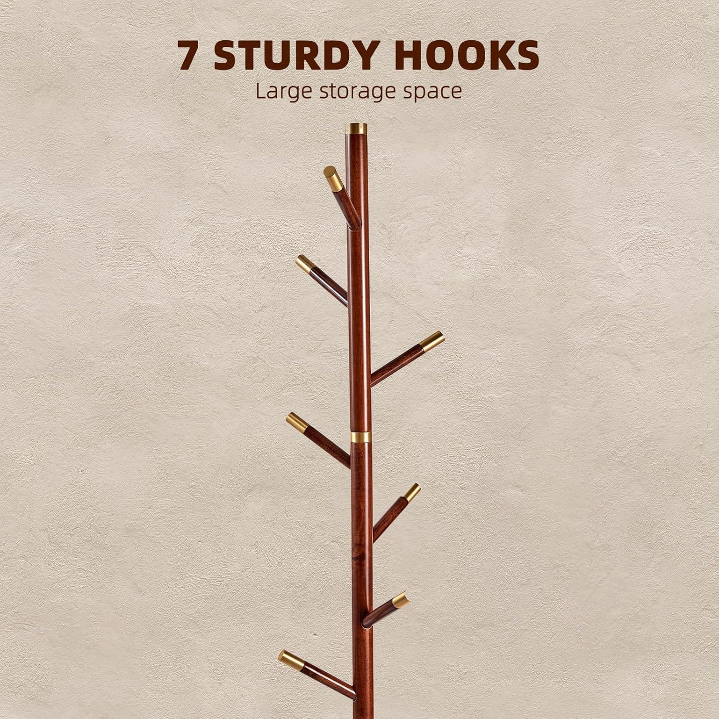 Uniclinens Coat Rack Freestanding Solid Wood Coat Tree Standing with 7 Hooks, Coat Rack Stand Creative Tree Branch-look (Walnut)