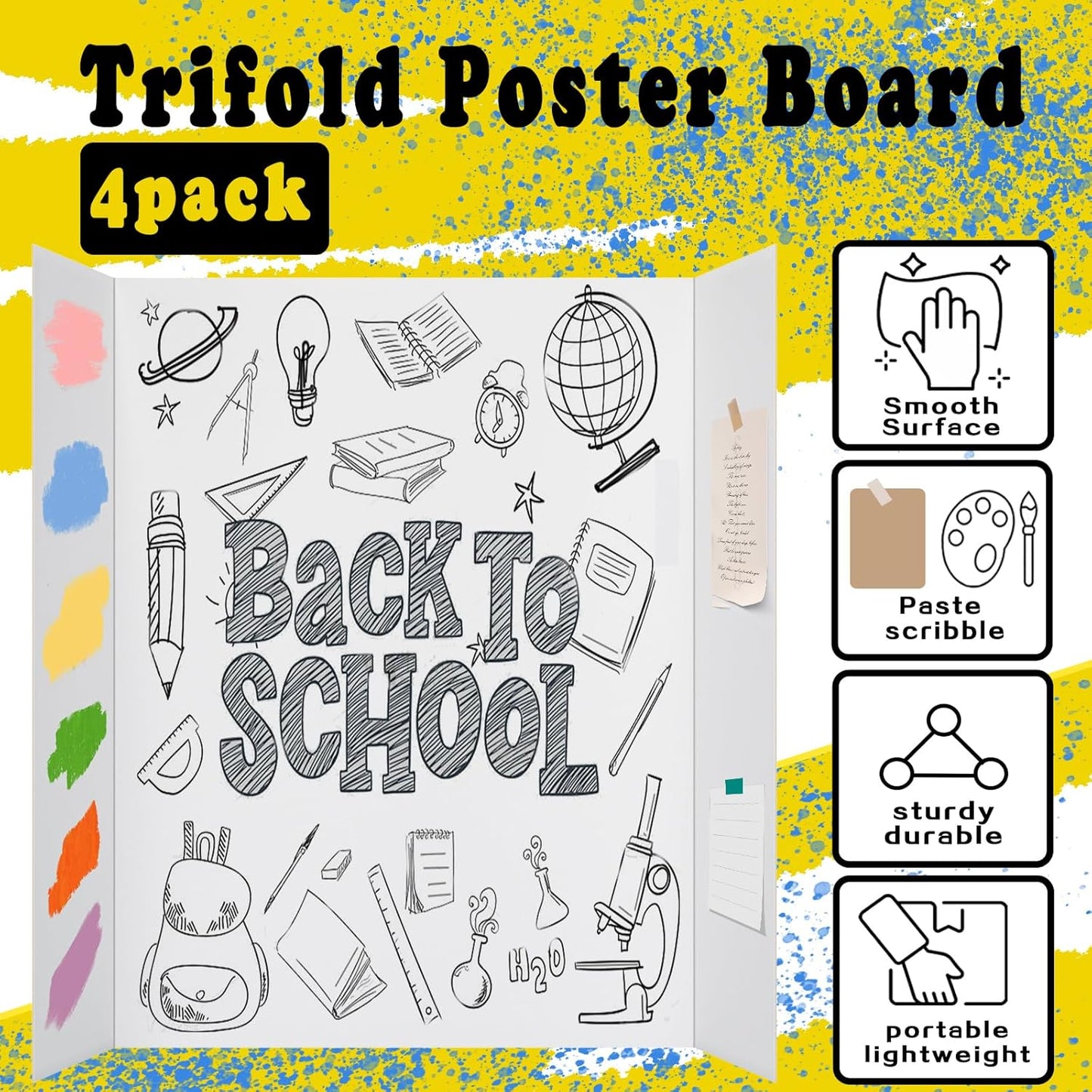 4 Pcs Small Trifold Poster Board, 21.7" x 14.2" Presentation Board, with Double Sided Tapes and Cardboard, White Corrugated Project Boards/Display Board for School Project/Science Fair Display Boards