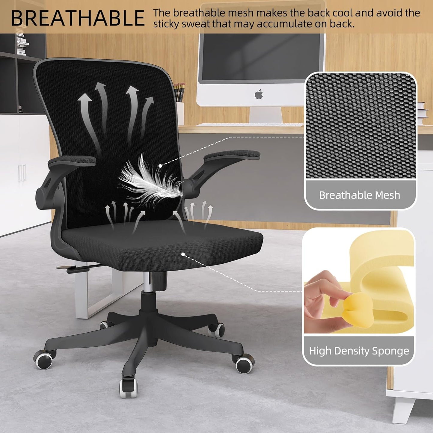 Desk Office Chairs Computer Mesh Chair Executive Chair with Lumbar for Home & Office (05Blcak)