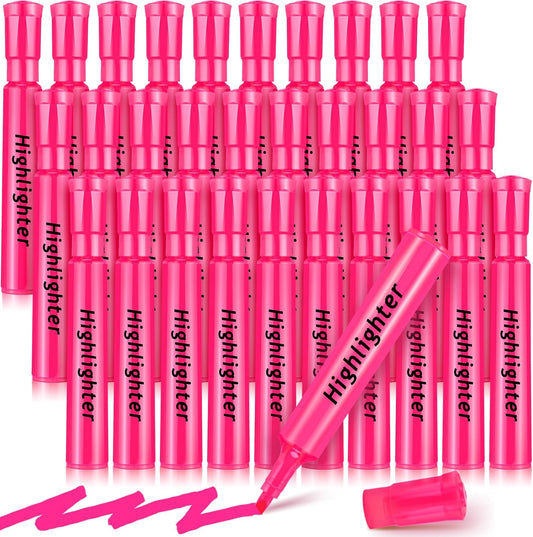 Qilery 30 Pack Highlighters Bulk, Tank Style Chisel Tip Highlighters Markers Quick Drying for Kids and Adult Coloring, Classroom Home Office School Supplies (Pink)