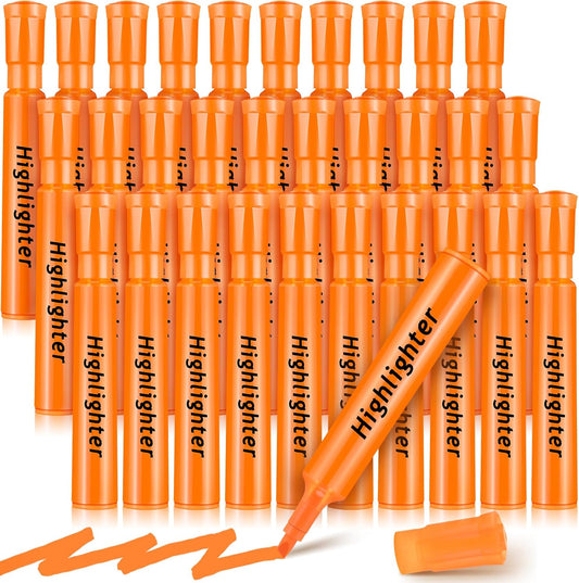 Qilery 30 Pack Highlighters Bulk, Tank Style Chisel Tip Highlighters Markers Quick Drying for Kids and Adult Coloring, Classroom Home Office School Supplies (Orange)