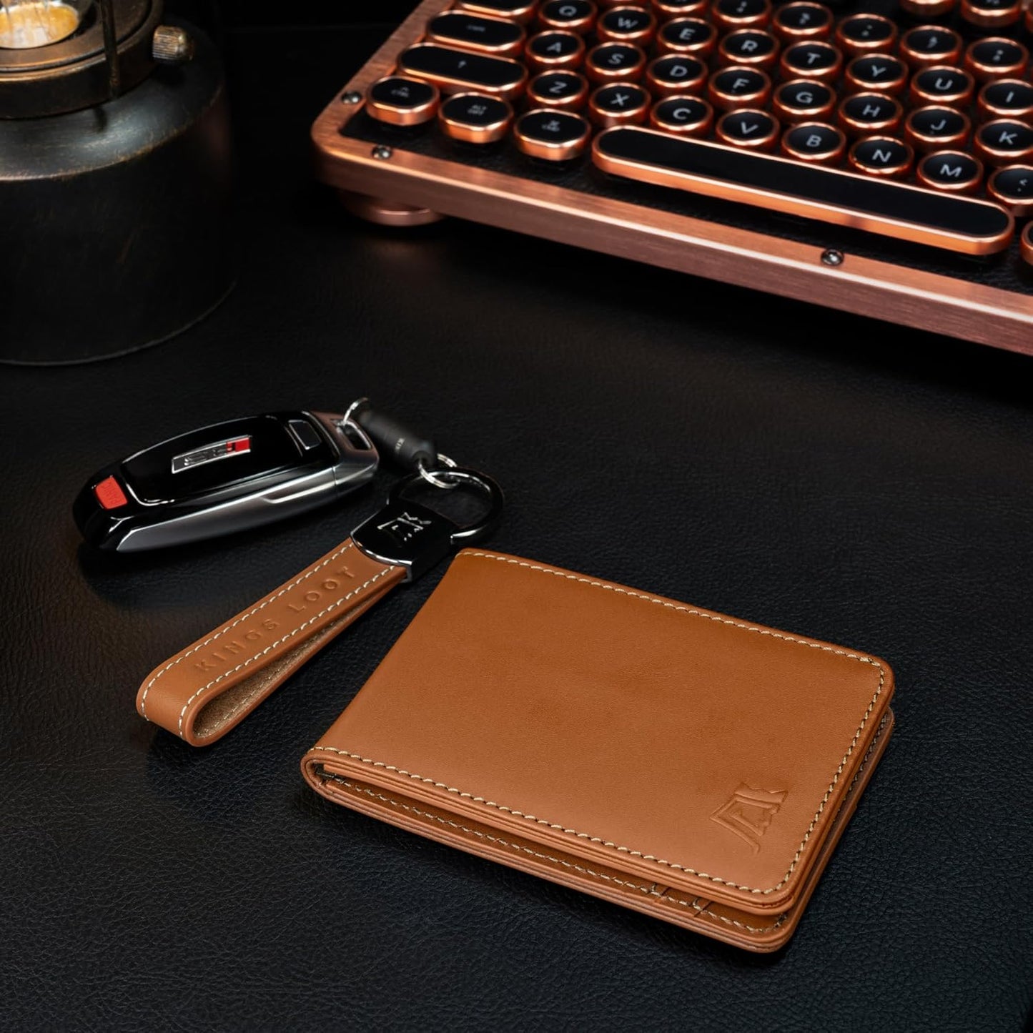 Kings Loot Wallet for Men | Minimalist Slim RFID Blocking Leather Design with Cash Pocket & Card Pull Strap | Holds 1-15 Cards | Stylish & Durable Wallets (Saffron)